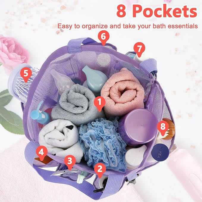 Mesh Shower Caddy Portable for College Dorm Room Essentials, 8-Pocket Large - Image 4
