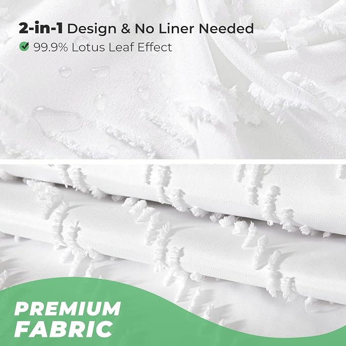 Small Stall White Boho Fabric Shower Curtain, 36x72 Half Size, Textured Tufted - Image 4