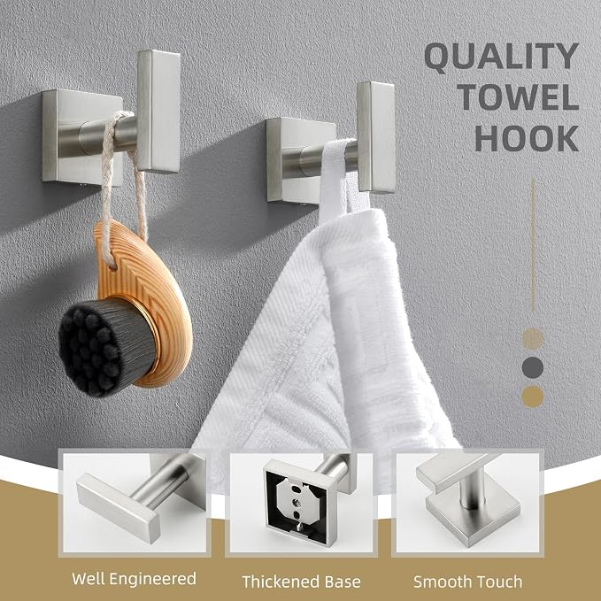 Angle Simple Bathroom Towel Hook 2 Pack, SUS304 Stainless Steel Bath Robe Holder - Image 4