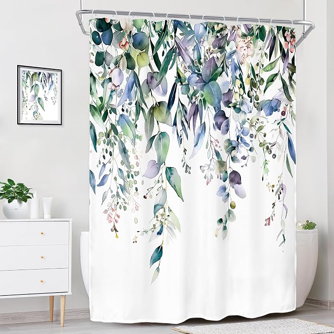 Riyidecor Extra Long Navy Eucalyptus Shower Curtain - Image 3