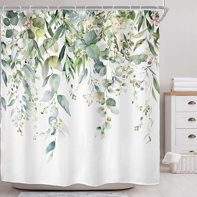 Riyidecor Green Eucalyptus Leaves Shower Curtain - Image 2