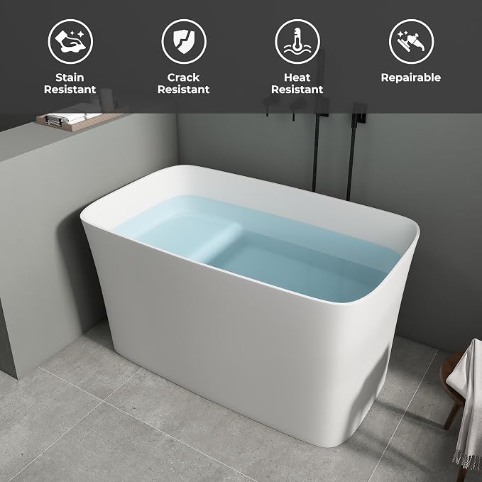 SJ Star&Jane 47" Solid Surface Freestanding Bathtub Japanese Soaking Tub Stone - Image 3