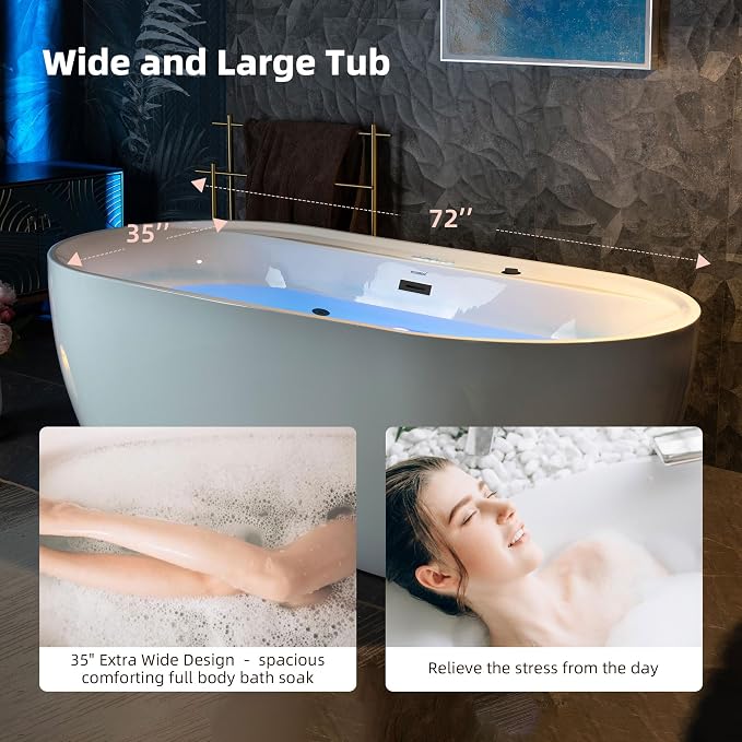 WOODBRIDGE 72" x 35-3/8" Whirlpool and Air Bath Heated Soaking Combination Tub - Image 8