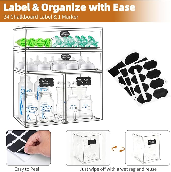 Baby Bottle Organizer, 4 Pack Stackable Storage Drawers - Image 4