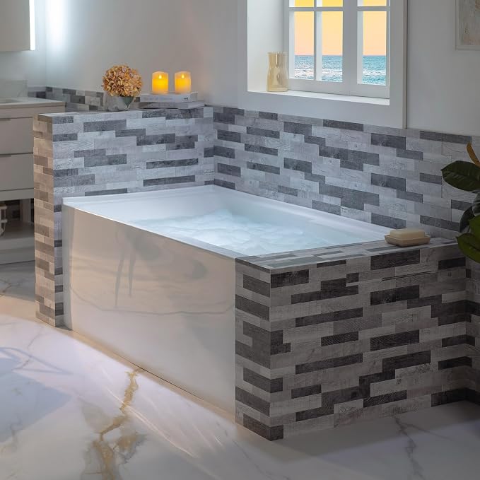 WOODBRIDGE 60" Acrylic Rectangular Alcove Soaking Bathtub in White - Image 10