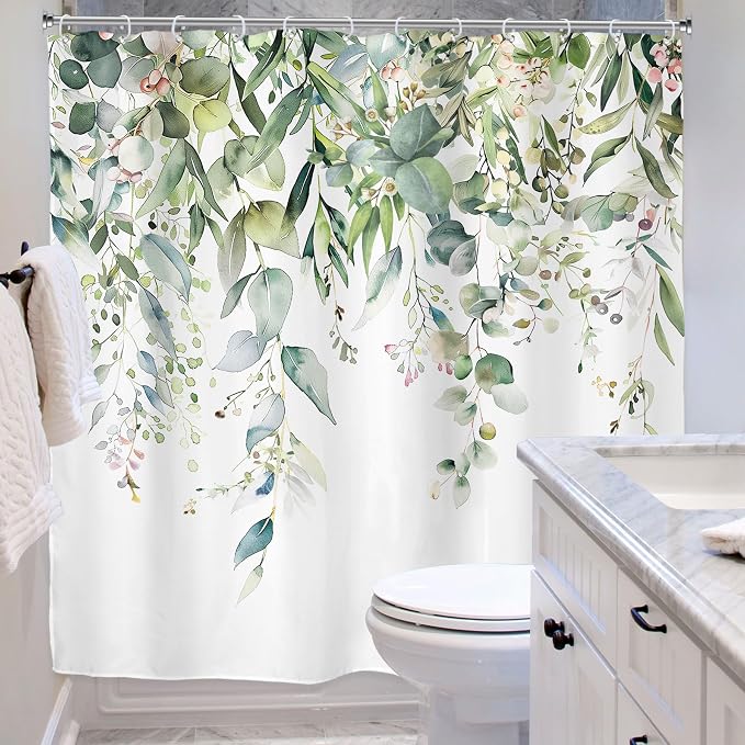 Riyidecor Green Eucalyptus Leaves Shower Curtain - Image 4