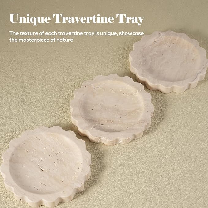 Koville Travertine Jewelry Tray, 5.51" Round Trinket Dish - Image 3