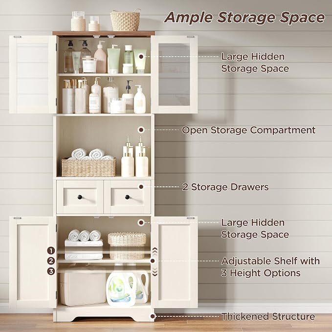67" Tall Farmhouse Bathroom Storage Cabinet - Image 3