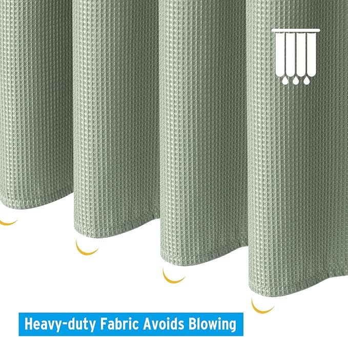 AmazerBath Sage Green Shower Curtain Fabric, Waffle Shower Curtain Cloth - Image 7