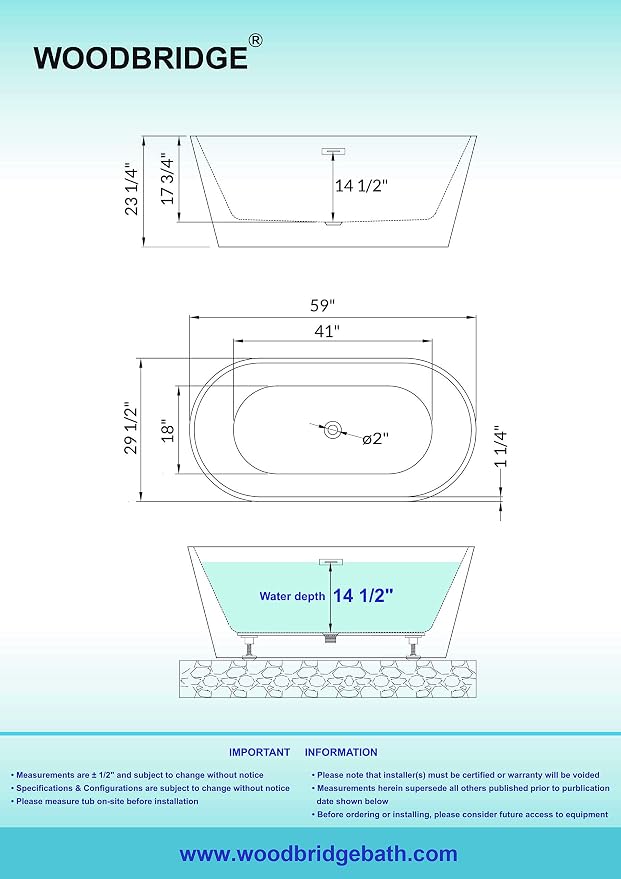 WOODBRIDGE 59" Acrylic Freestanding Bathtub Contemporary Soaking White Tub - Image 6