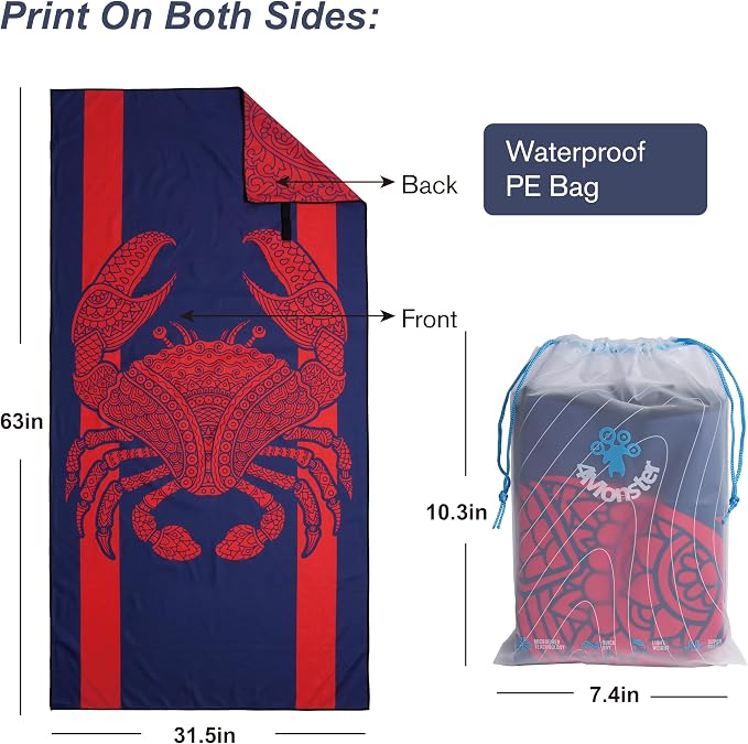 4Monster Microfiber Beach Towel Quick Dry, Super Absorbent Lightweight Travel - Image 3