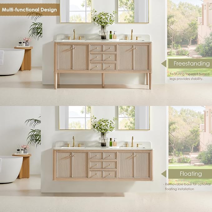 ALTAIR 72 Double Sink Bathroom Vanity Floating and Freestanding Vanity Ceramic - Image 3