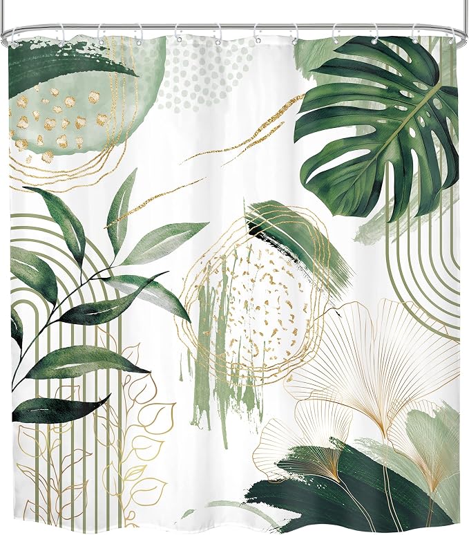 Sage Green Boho Shower Curtain 72Wx78H Mid Century Modern Tropical Palm Leaves - Image 7