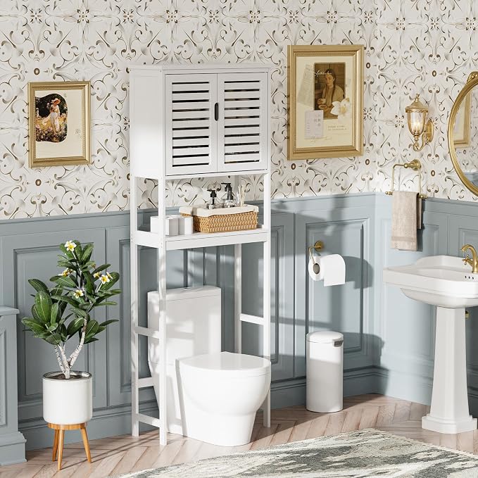 SMIBUY Bathroom Over The Toilet Storage Cabinet, 2 Door Bamboo Cabinet Organizer - Image 5