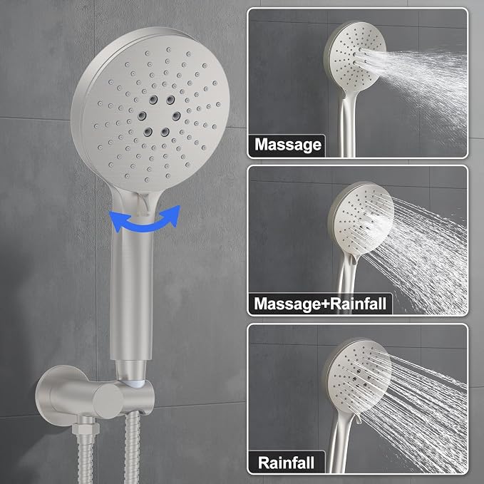 KOJOX Brushed Nickel Thermostatic Shower System, Push Button Diverter Shower - Image 6