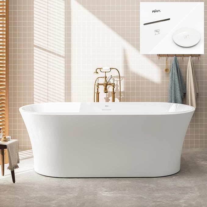 FerdY Mauritius 67" Acrylic Freestanding Tub, Oval Contemporary Soaker Tub by FerdY