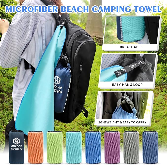 HOEAAS 2 Pack Microfiber Camping Towels, Quick Dry Towel, Super Absorbent Ultra - Image 6