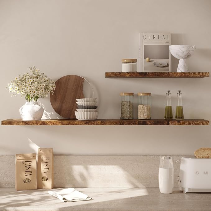Wall Shelf Set of 3, Rustic Brown Floating Shelves 36 in W x 10 in D x 1 in H - Image 5