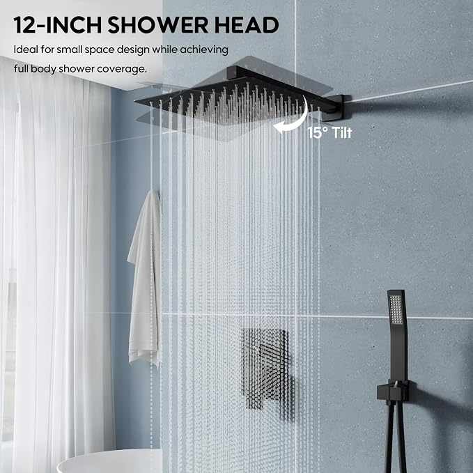 WELLFOR 12-In Wall Mounted Rain Shower Faucet - Image 3
