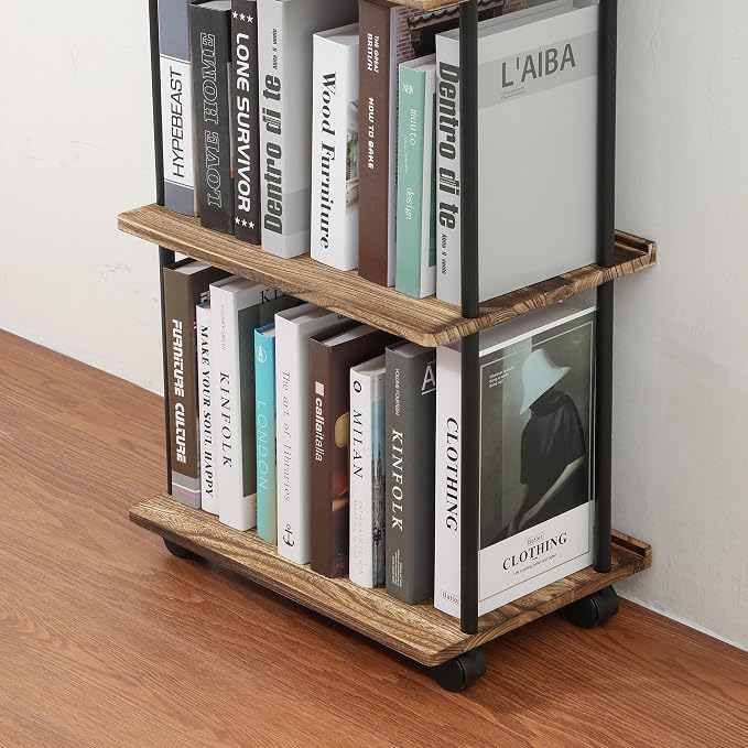 GETALL Tall Bookshelf with Wheels, 6 Tier Solid Wood Bookcase - Image 7