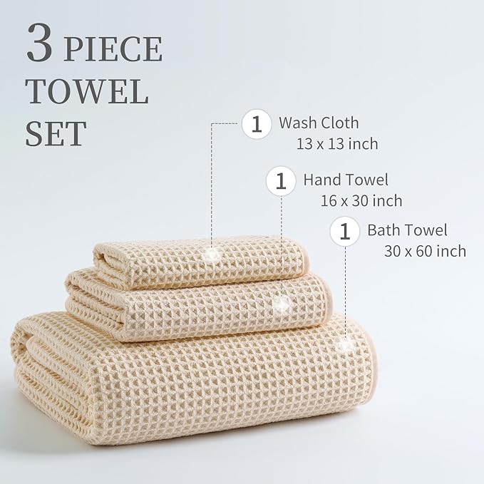 New Microfiber Waffle Bath Towels, 3 Pieces, Fast Drying, Lint Free, Includes - Image 3