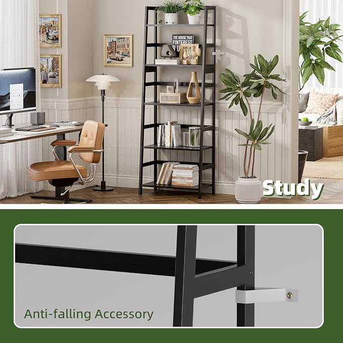 Ladder Shelf, 5-Tier Bookshelf, All Bamboo Heavy Duty Bookcase, Freestanding - Image 8