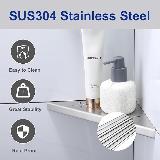 8" Corner Shower Shelf, Recessed Corner Shelf Organizer Rack, No Drilling - Image 3