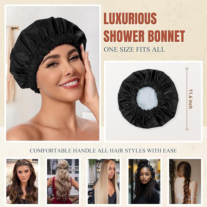 Reusable Shower Cap for Women, Stylish Large Waterproof Shower Bonnet Washable - Image 4