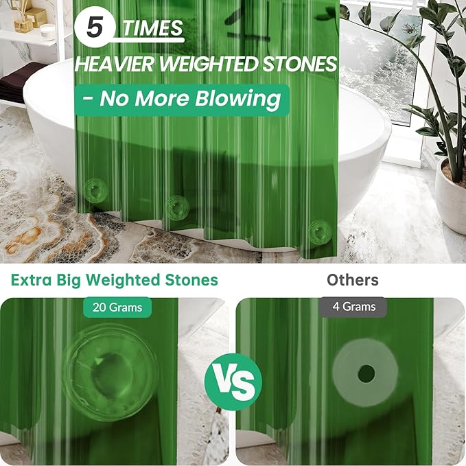 AmazerBath Premium EVA Shower Curtain Clear Pine Green, Luxury Shower Curtain - Image 5