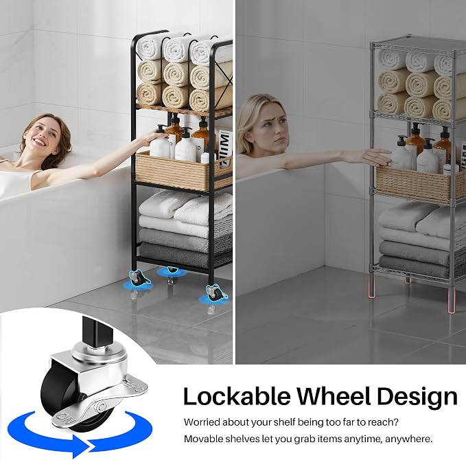 niffgaff 3-Tier Movable Towel Rack, Free-Standing Towel Holder - Image 4