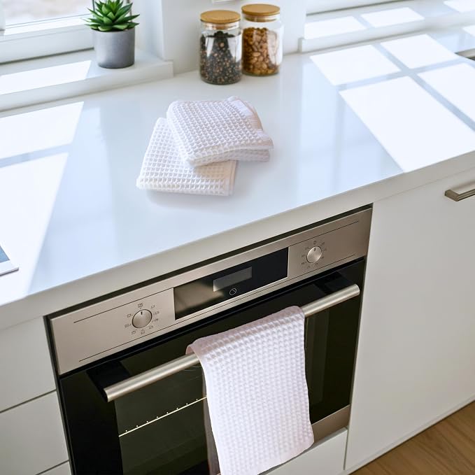 PÜSKÜL Organic Waffle Hand & Kitchen Towel 100% Turkish Cotton Set of 3 White - Image 6