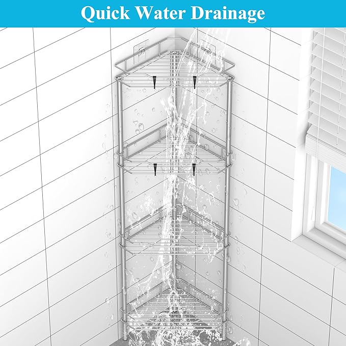 4 Tier Floor Standing Corner Shower Caddy Organizer Shelf - Image 6