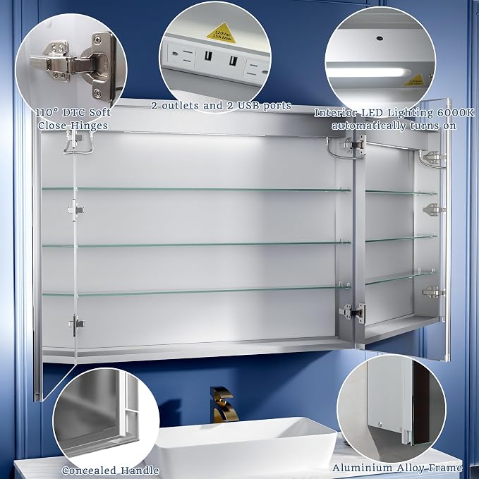 ExBrite LED Lighted Bathroom Medicine Cabinet - Image 6