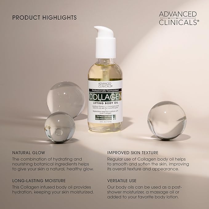 Advanced Clinicals Retinol Body Lotion + Collagen Body Oil 2pc Skincare Set - Image 9