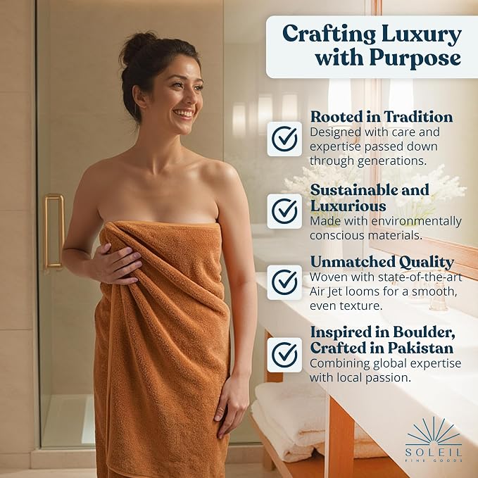 Soleil Fine Goods Luxurious 800 GSM 100% Cotton Bath Towel Set - Image 6