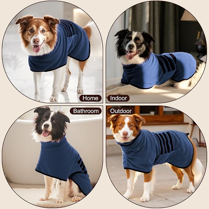 Microfibre Dog Bathrobe Towel Wrap Super Absorbent Dog Drying Coat Bath Robe - Image 6