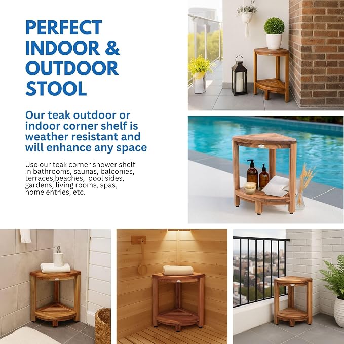 DecoTeak Teak Corner Shower Shelf – 2 Tier Waterproof Bathroom Storage - Image 8