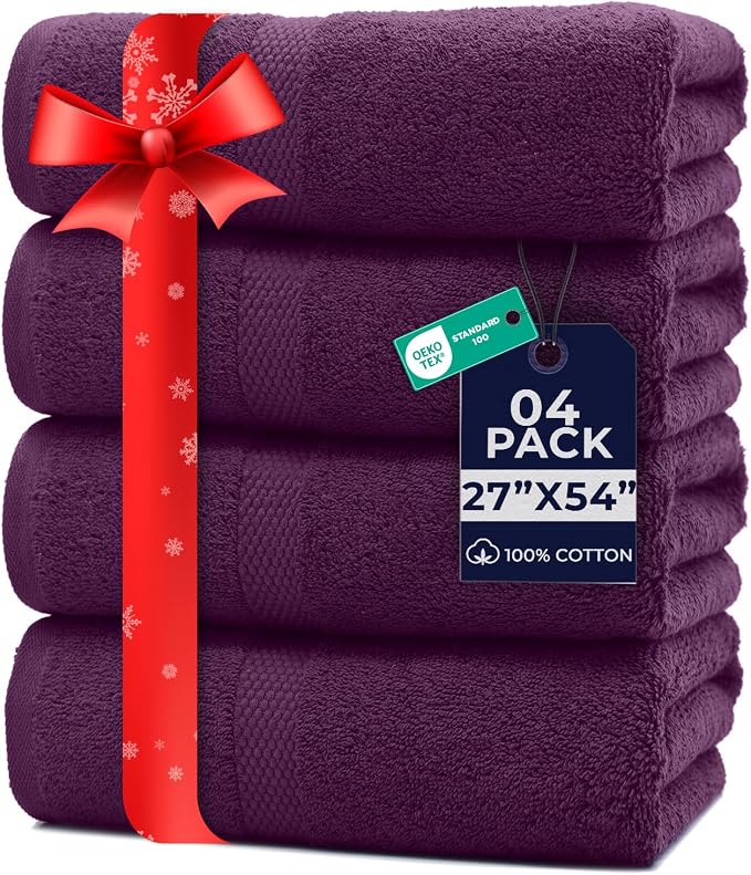 DAN RIVER Bath Towels Set of 4, 27 x 54 Inches, 100% Cotton, Larger & Lighter by DanRiver
