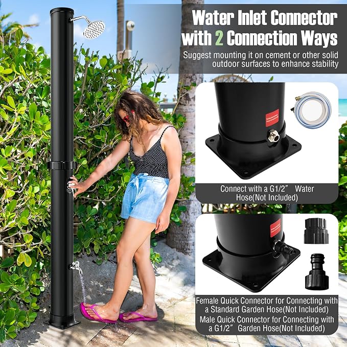 Goplus 10 Gallon Solar Heated Outdoor Shower, 7.2 FT Freestanding Outside Shower - Image 5