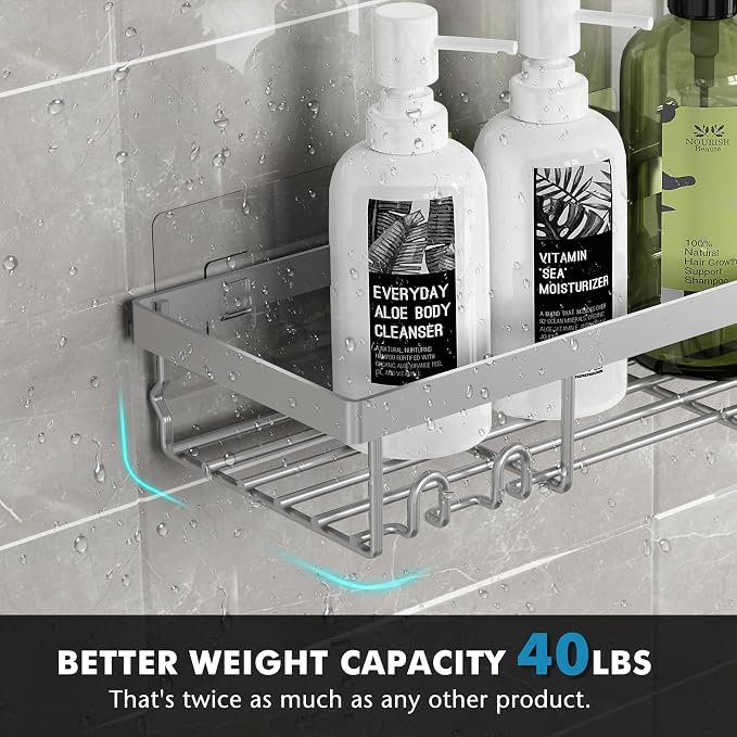 Moforoco Shower Caddy Shelf Organizer Rack, Self Adhesive Black Bathroom - Image 4