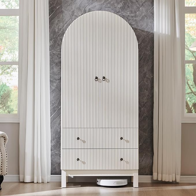 71" Tall Arched Bathroom Storage Cabinet, Modern Fluted Cabinet Storage - Image 3