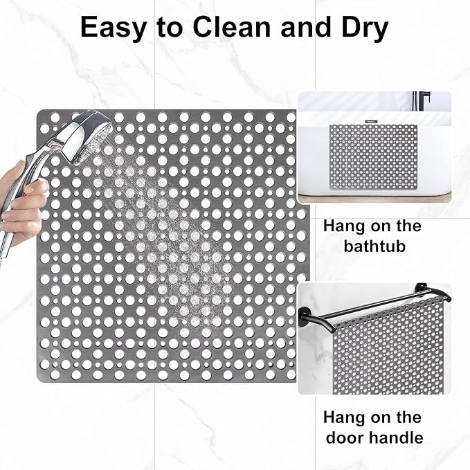 Anti Slip Shower Mat with Suction Cups, 27x27 Inch Quick Drain TPE Non Slip - Image 7
