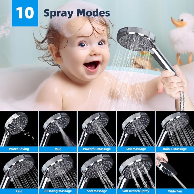 Hibbent All Metal 10'' Dual Filtered Rainfall Shower Head Combo, High Pressure - Image 2