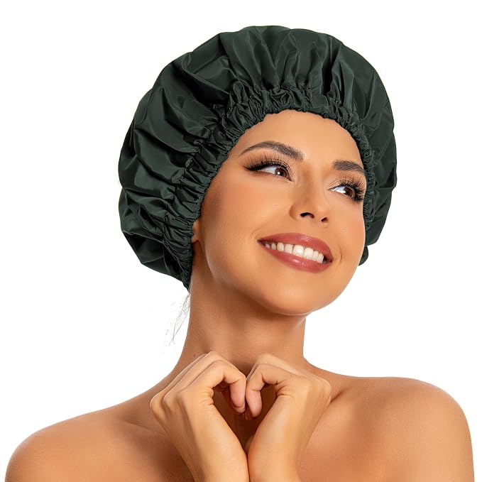 Reusable Shower Cap for Women, Large Waterproof Shower Essentials Bonnet by Edoneery