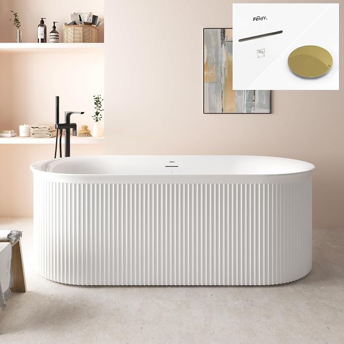 FerdY Nami 67" Acrylic Freestanding Bathtub, V Shape Freestanding Soaking by FerdY