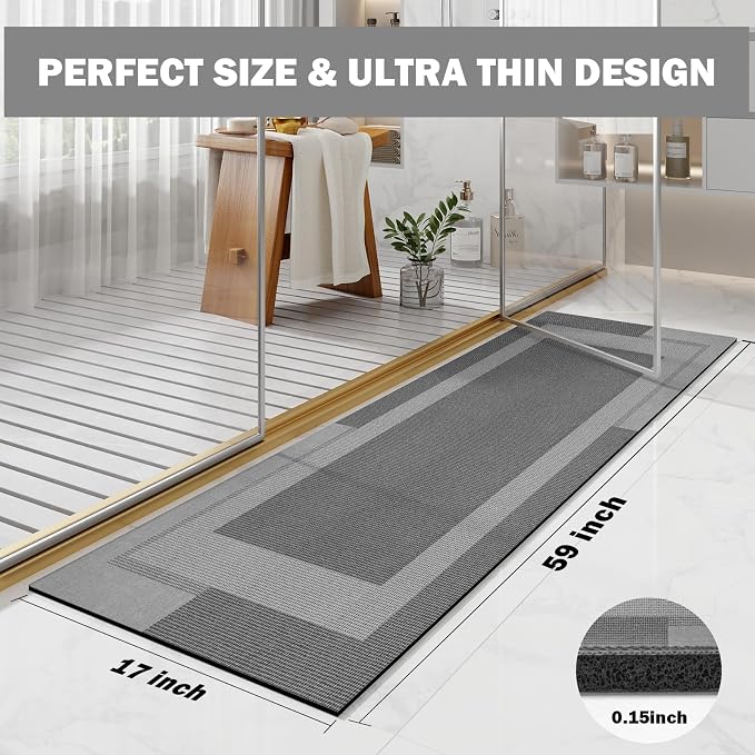 Non Slip Long Bathroom Runner Rug Bath Mat, Rubber Backing Ultra Thin Bathroom - Image 2