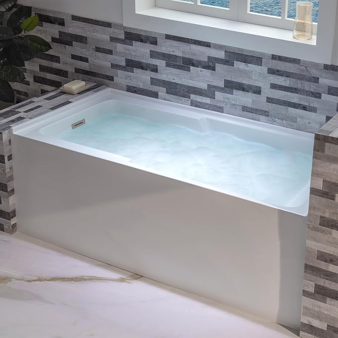 WOODBRIDGE 54" Acrylic Rectangular Alcove Soaking Bathtub in White - Image 9