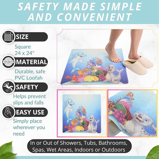 Enkosi Loofah Non-Slip Shower Mat – Square Anti-Slip Bath Mat - Image 3