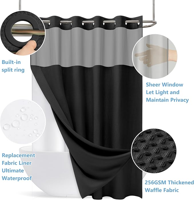 No Hook Waffle Weave Shower Curtain Set - Image 9