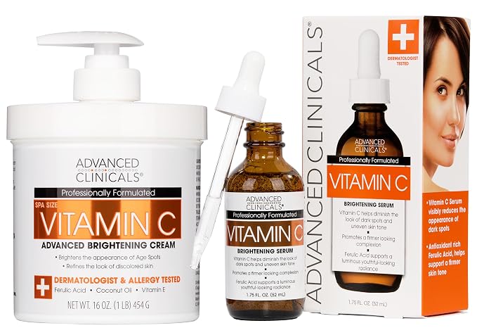 Advanced Clinicals Vitamin C Cream + Vitamin C Serum 2PC Skincare Set | by AdvancedClinicals